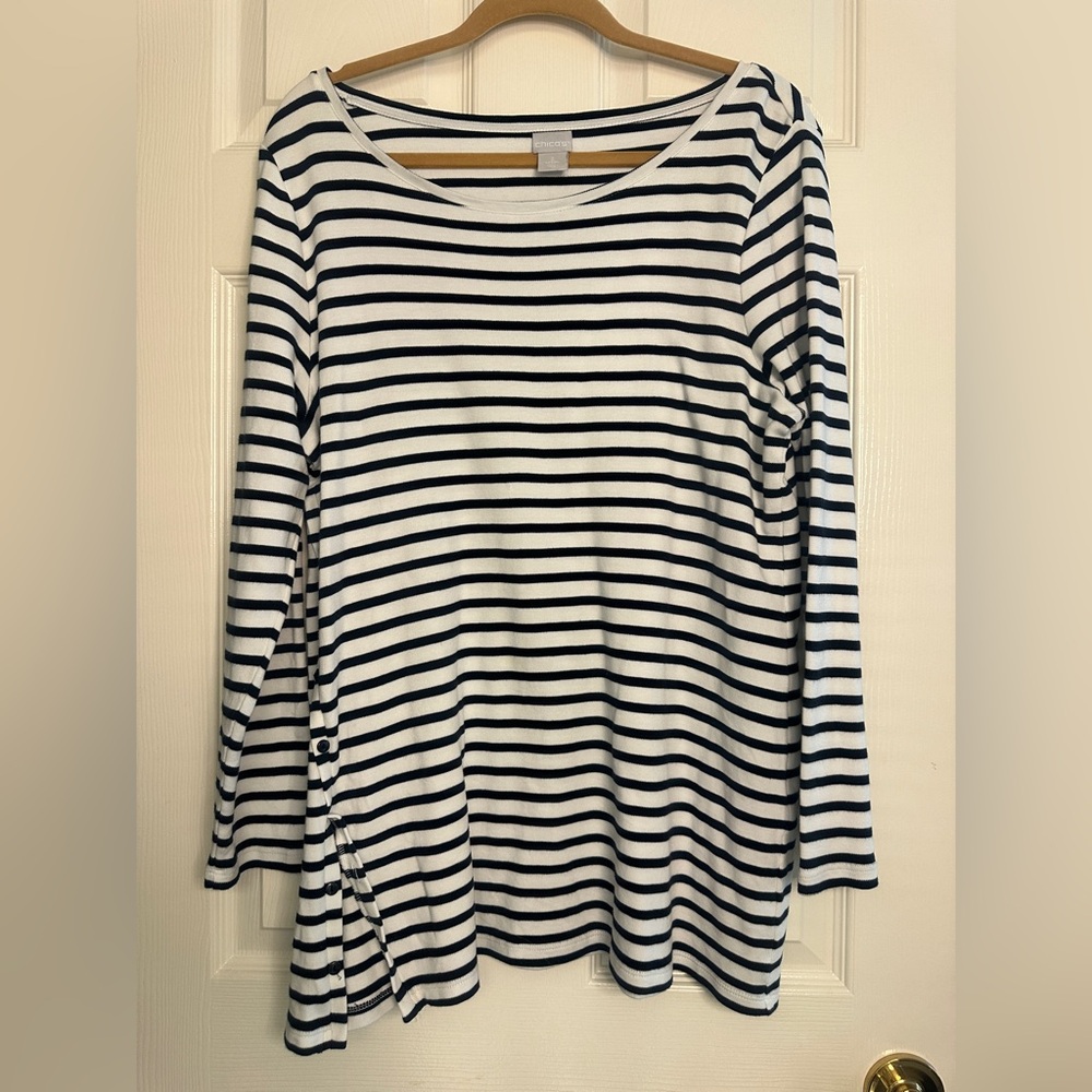 Classic Women’s Striped Long-Sleeve Top - White & Navy